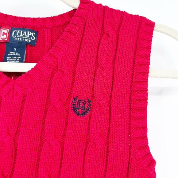NWT Chaps by Ralph Lauren Boys Fall School Cable Knit Sweater‎ Vest Size 7 Red - Picture 2 of 4
